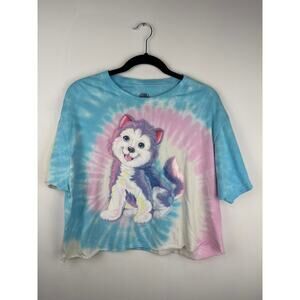 Lisa Frank Cropped Husky Tie-Dye Rainbow Tee Sz.XL